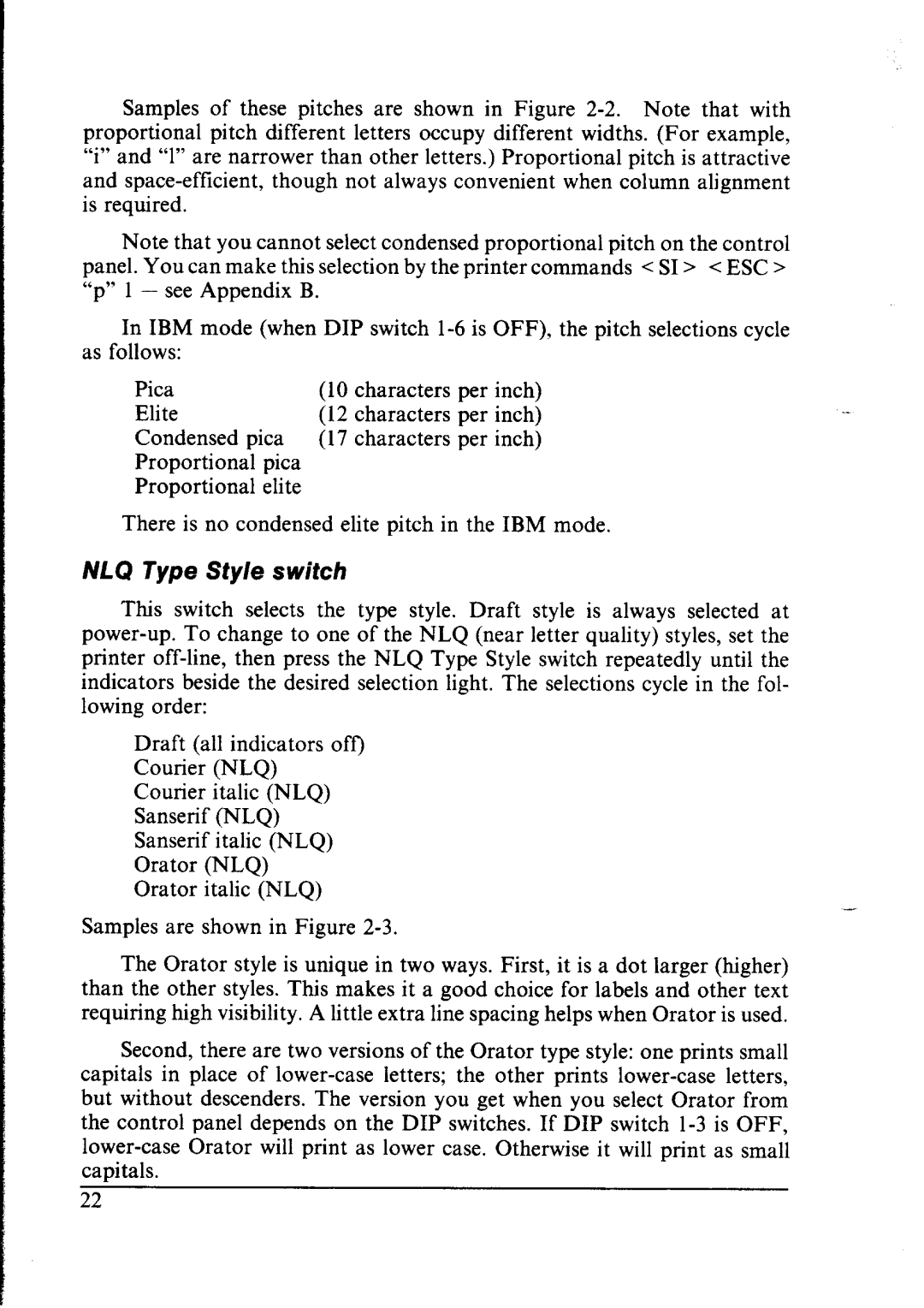 Star Micronics lC-10 user manual NLQ Type Style switch 