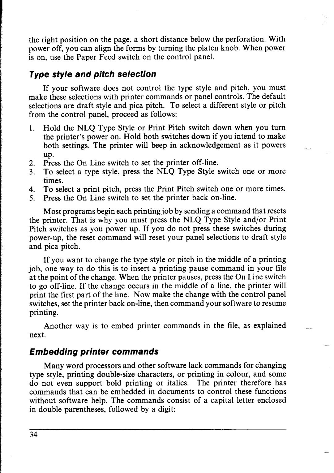 Star Micronics lC-10 user manual Embedding printer commands, Type style and pitch selection 