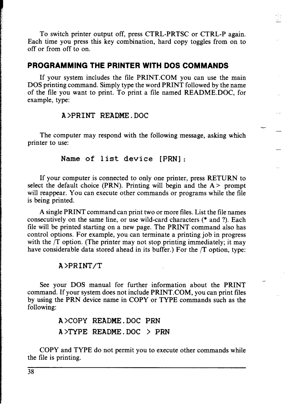 Star Micronics lC-10 user manual Programming the Printer with DOS Commands, Print README. DOC 