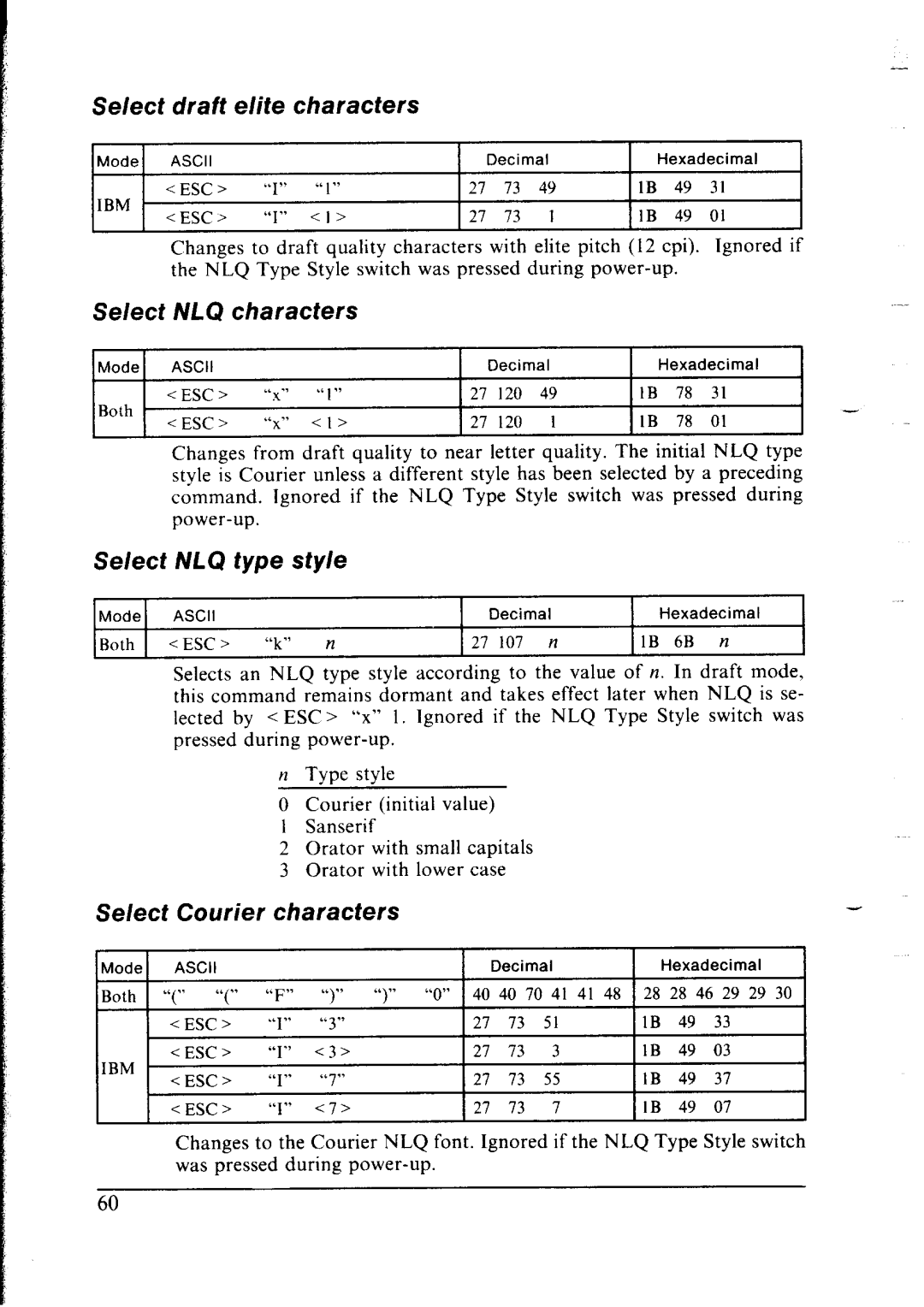 Star Micronics lC-10 user manual Select Draft Elite Characters 