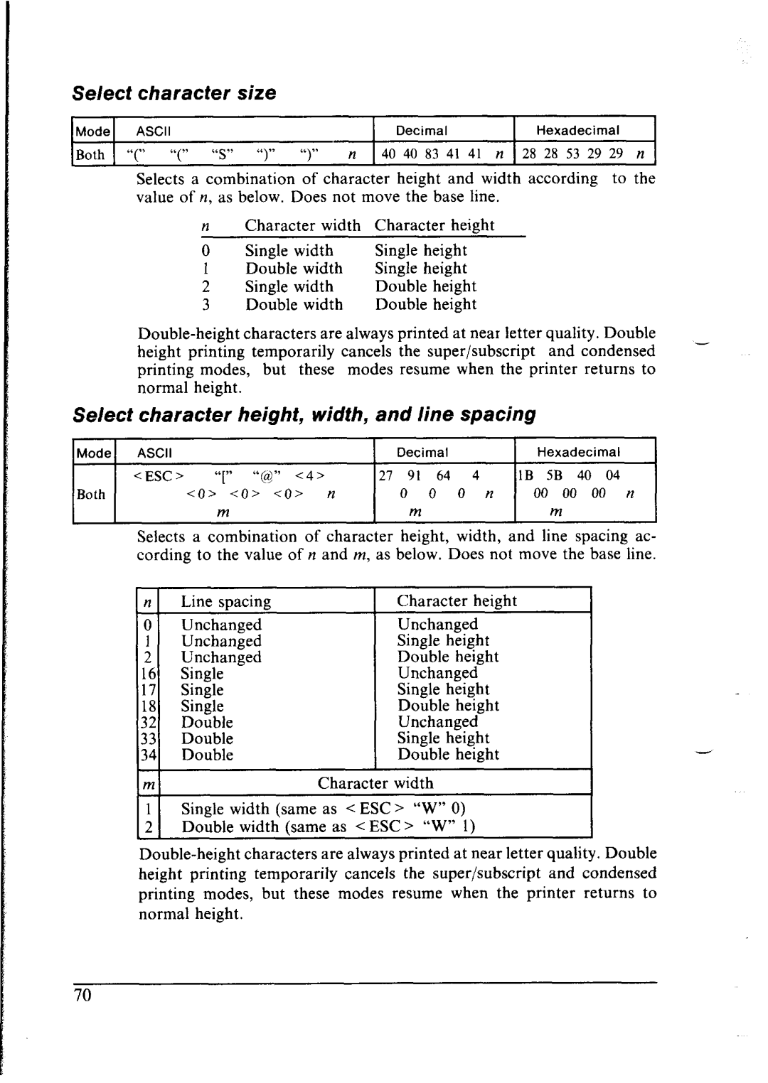 Star Micronics lC-10 user manual Select Character, Size 