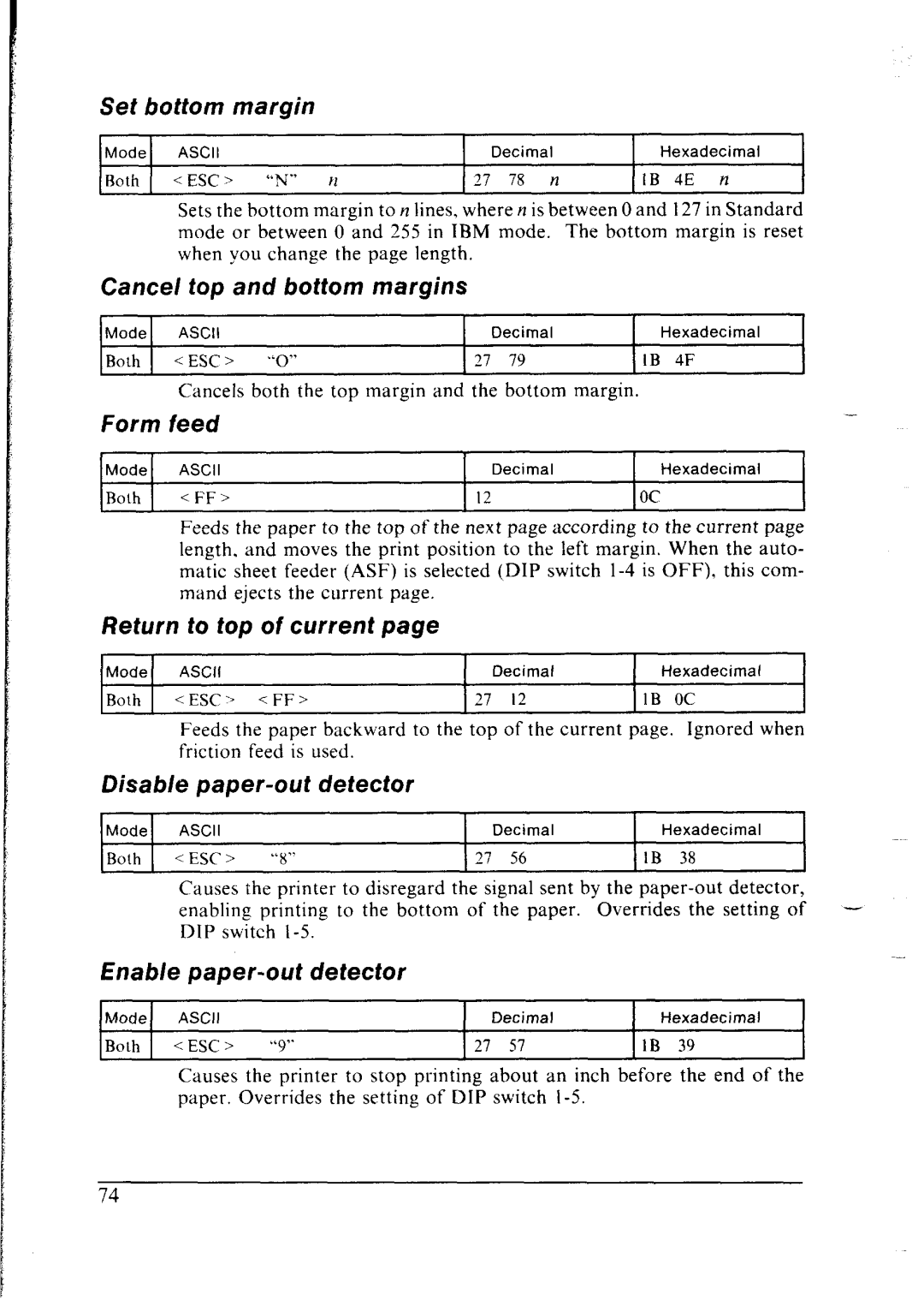 Star Micronics lC-10 user manual Margin, Cancel top and bottom margins 