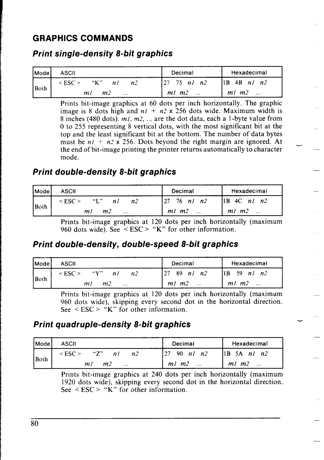 Star Micronics lC-10 user manual Graphics Commands 