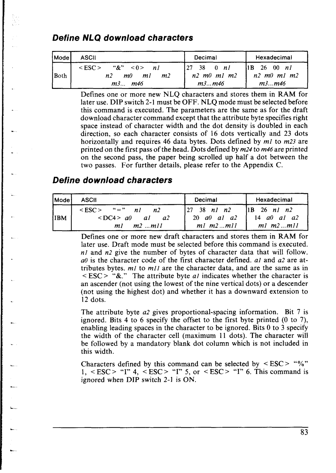 Star Micronics lC-10 user manual Define NLQ download characters, M3... m46 