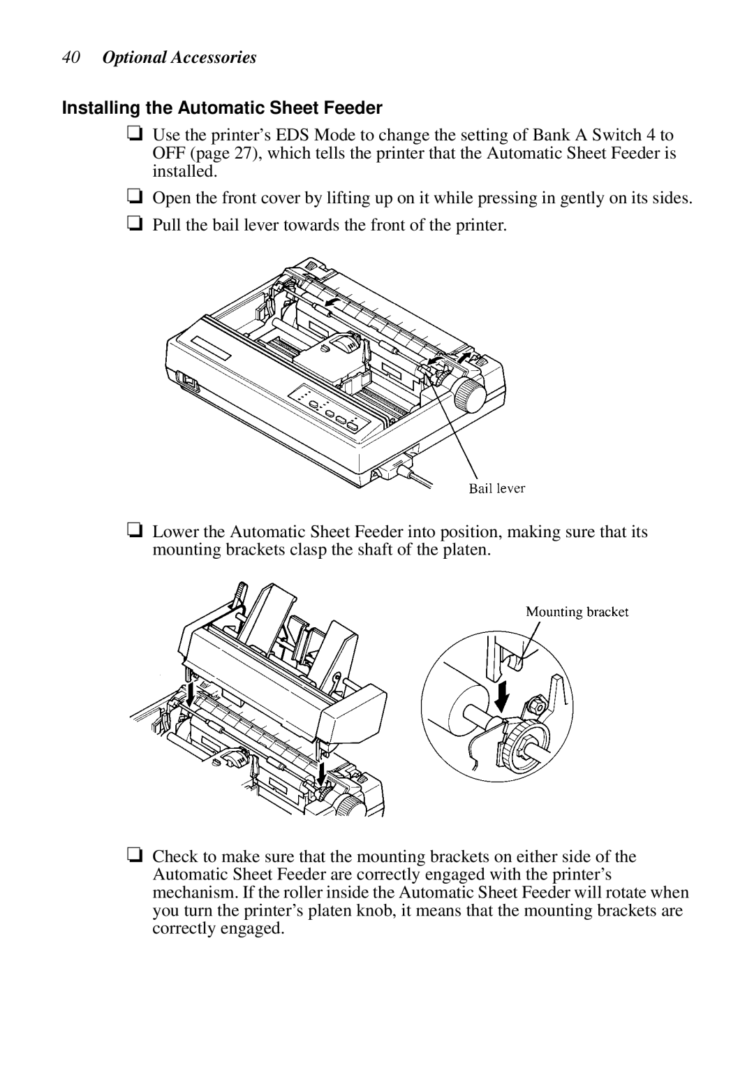 Star Micronics LC-1011C, LC-100+ user manual Installing the Automatic Sheet Feeder 