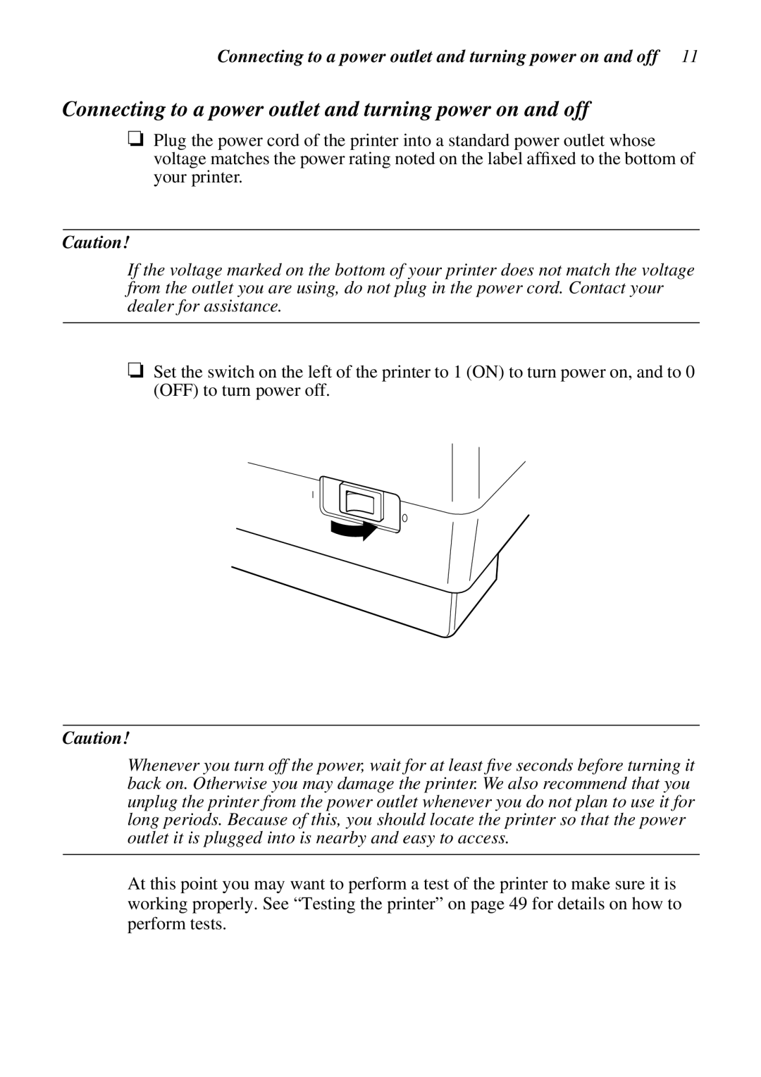 Star Micronics LC-1021 user manual Connecting to a power outlet and turning power on and off 