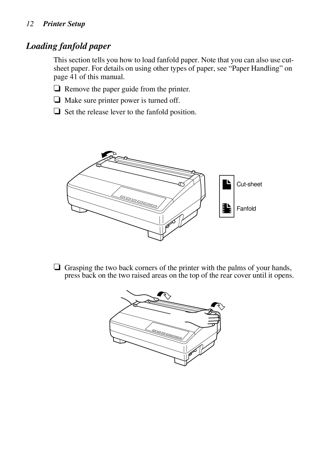 Star Micronics LC-1021 user manual Loading fanfold paper 