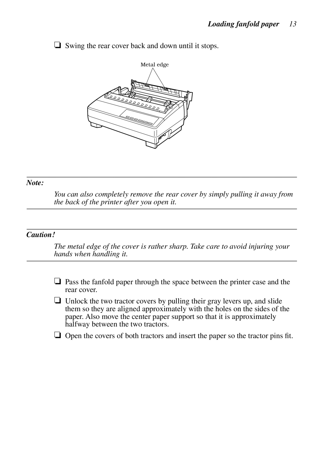 Star Micronics LC-1021 user manual Loading fanfold paper 