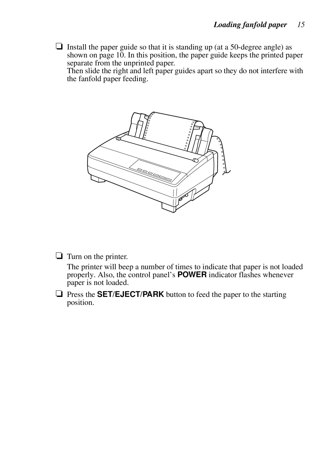 Star Micronics LC-1021 user manual Loading fanfold paper 