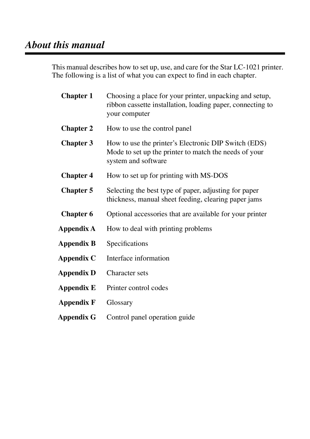 Star Micronics LC-1021 user manual About this manual, Chapter 