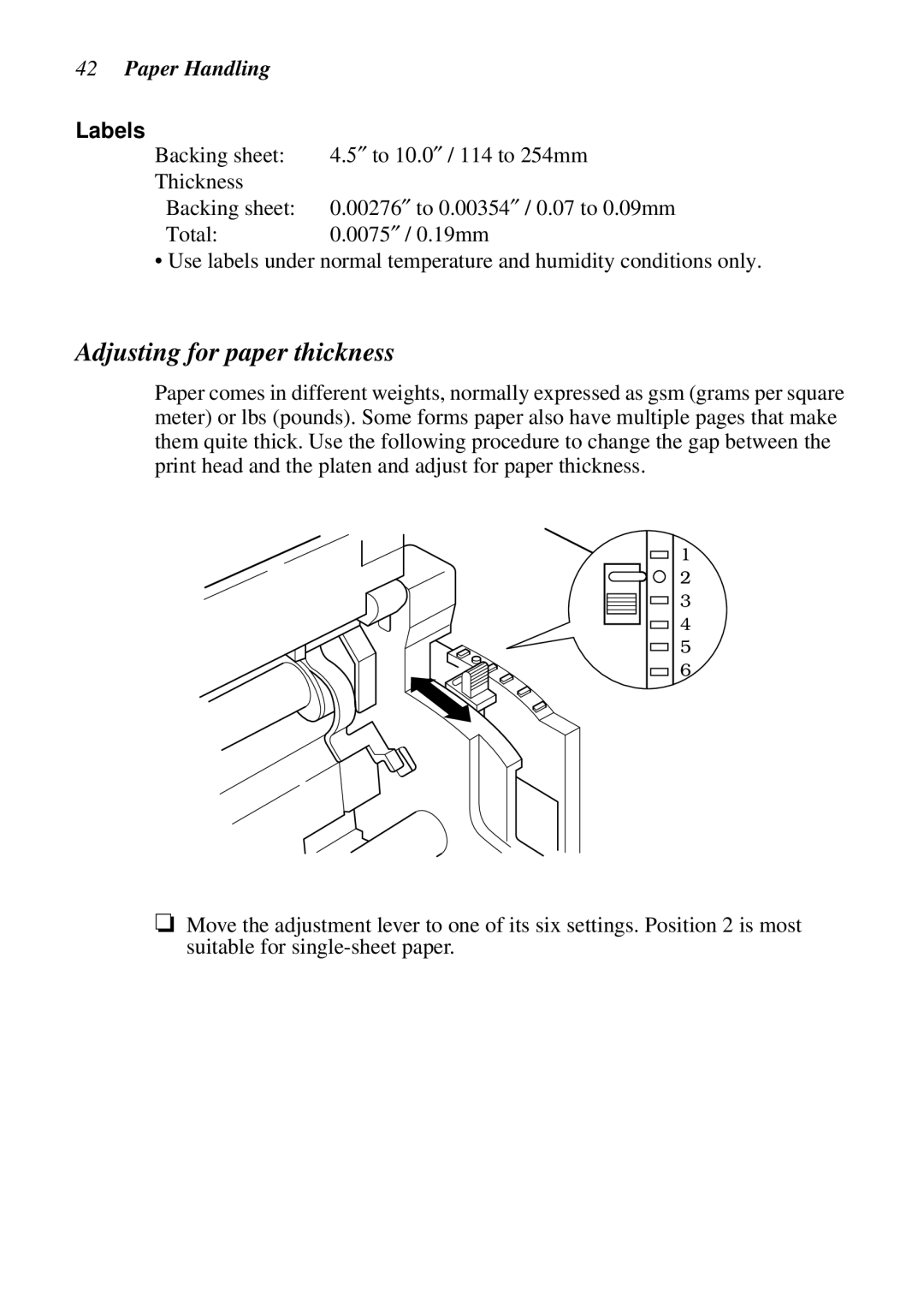 Star Micronics LC-1021 user manual Adjusting for paper thickness, Labels 