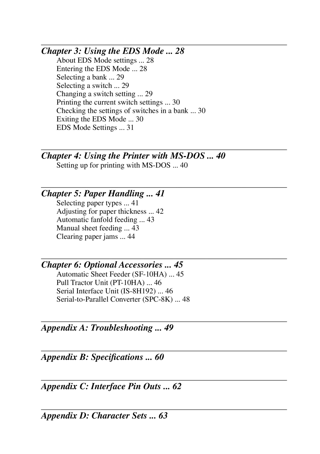 Star Micronics LC-1021 user manual Using the EDS Mode, Using the Printer with MS-DOS, Paper Handling, Optional Accessories 