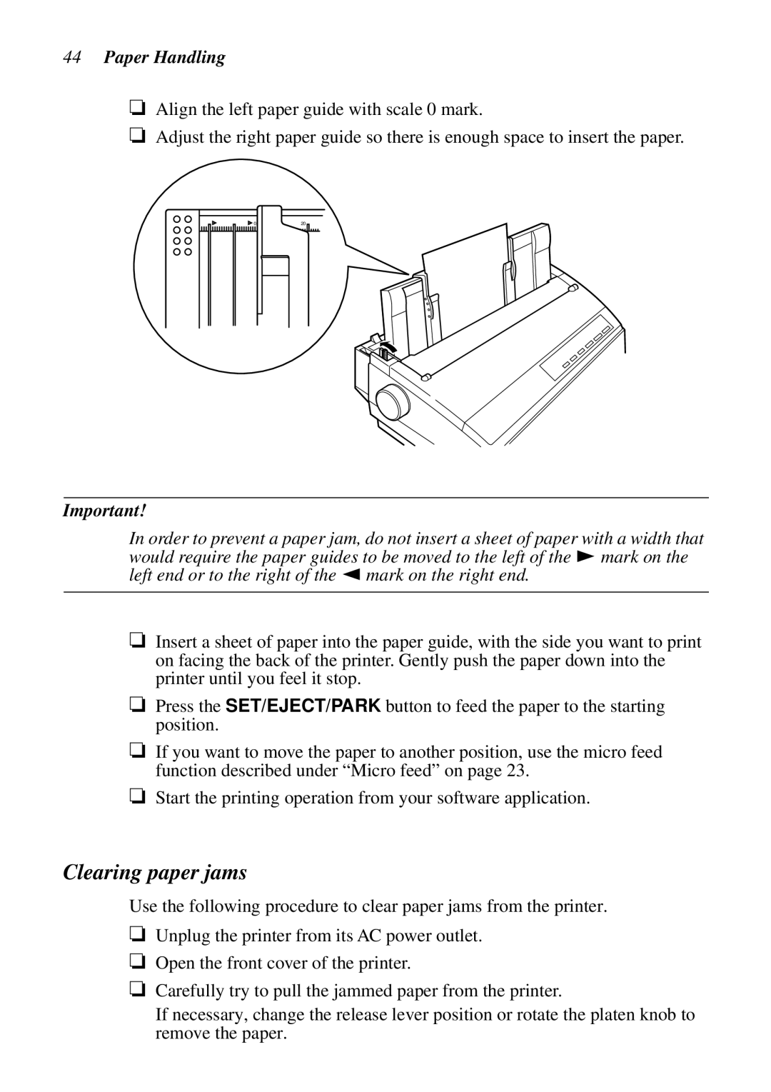 Star Micronics LC-1021 user manual Clearing paper jams 