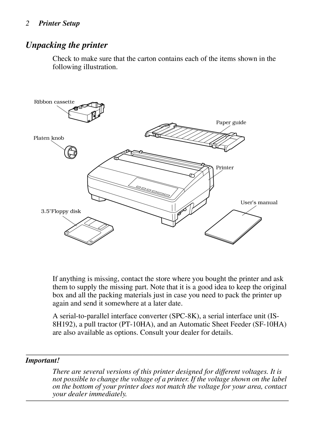 Star Micronics LC-1021 user manual Unpacking the printer 