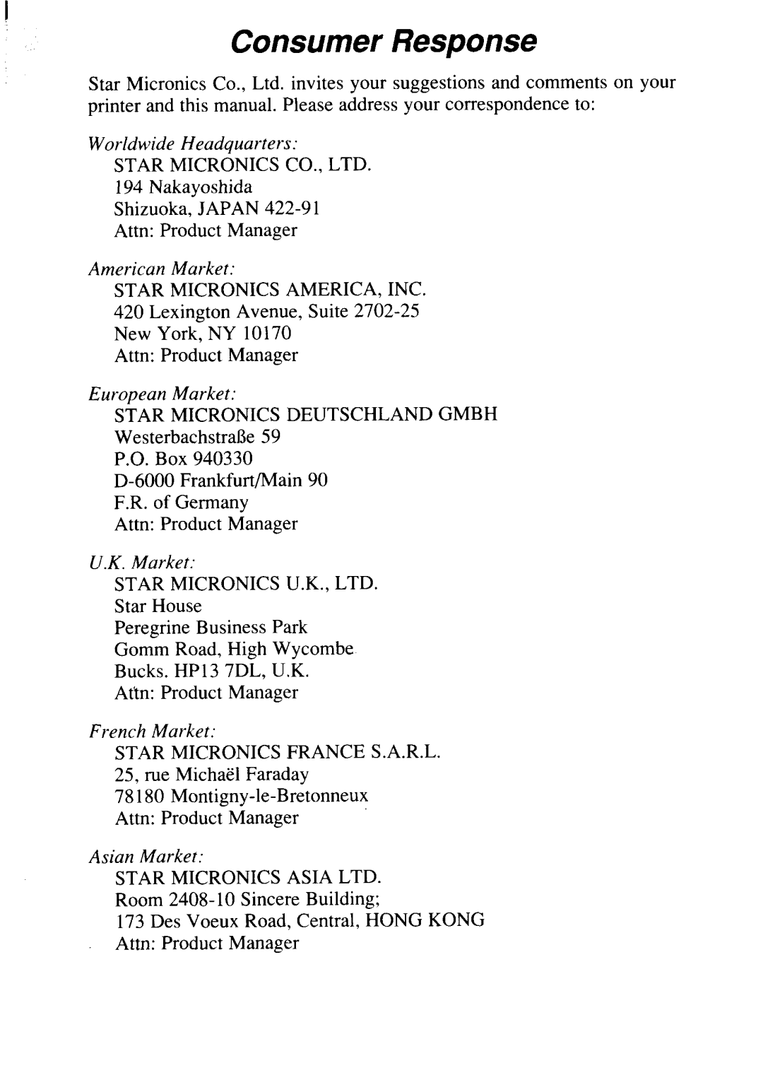 Star Micronics LC-15 user manual Starmicronicsamerica,Inc, Starmicronicsdeutschlandgmbh 