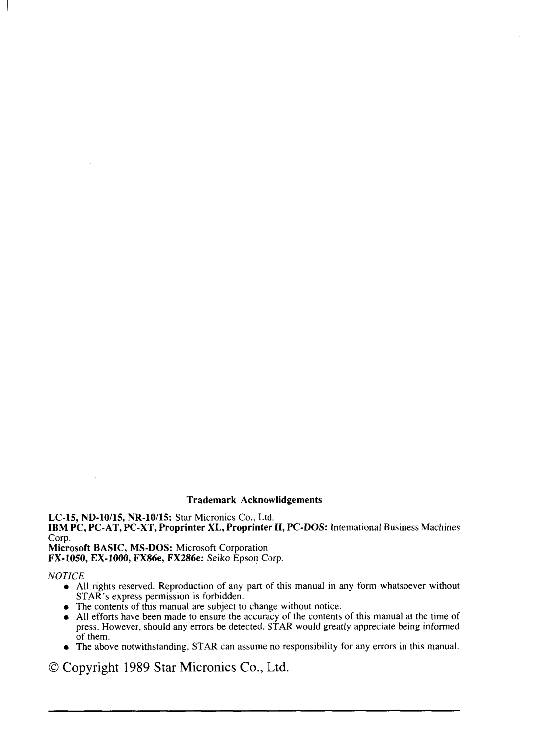 Star Micronics LC-15 user manual 