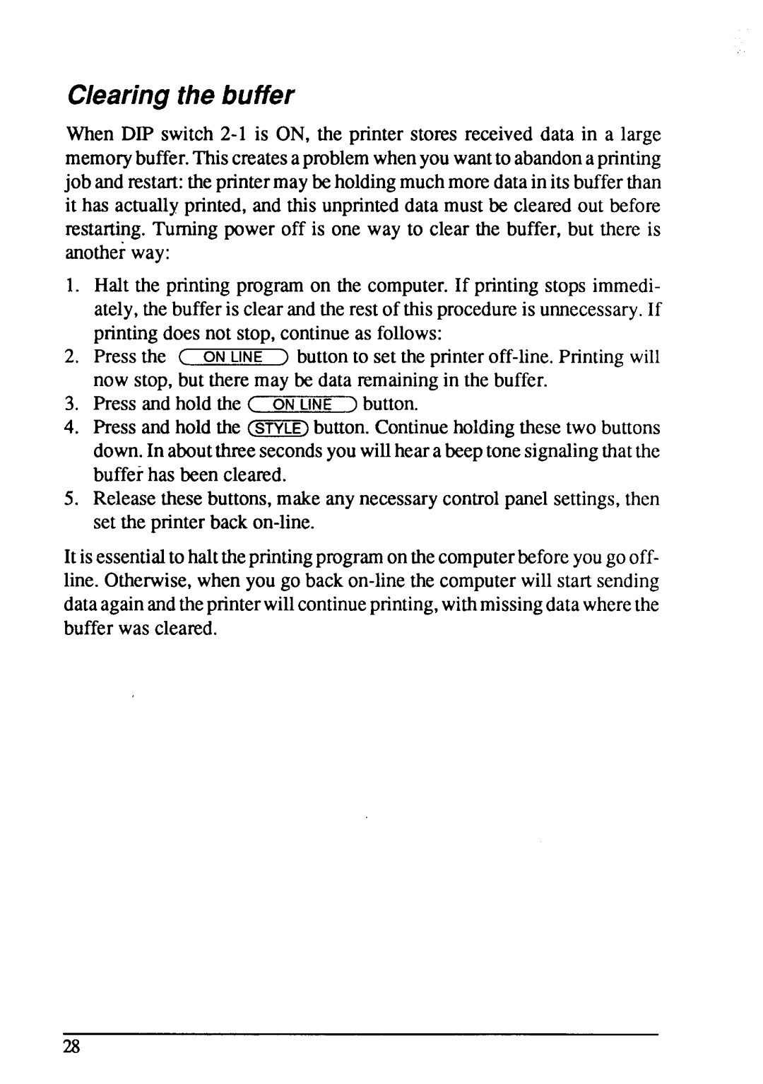 Star Micronics LC-15 user manual Clearingthe buffer 