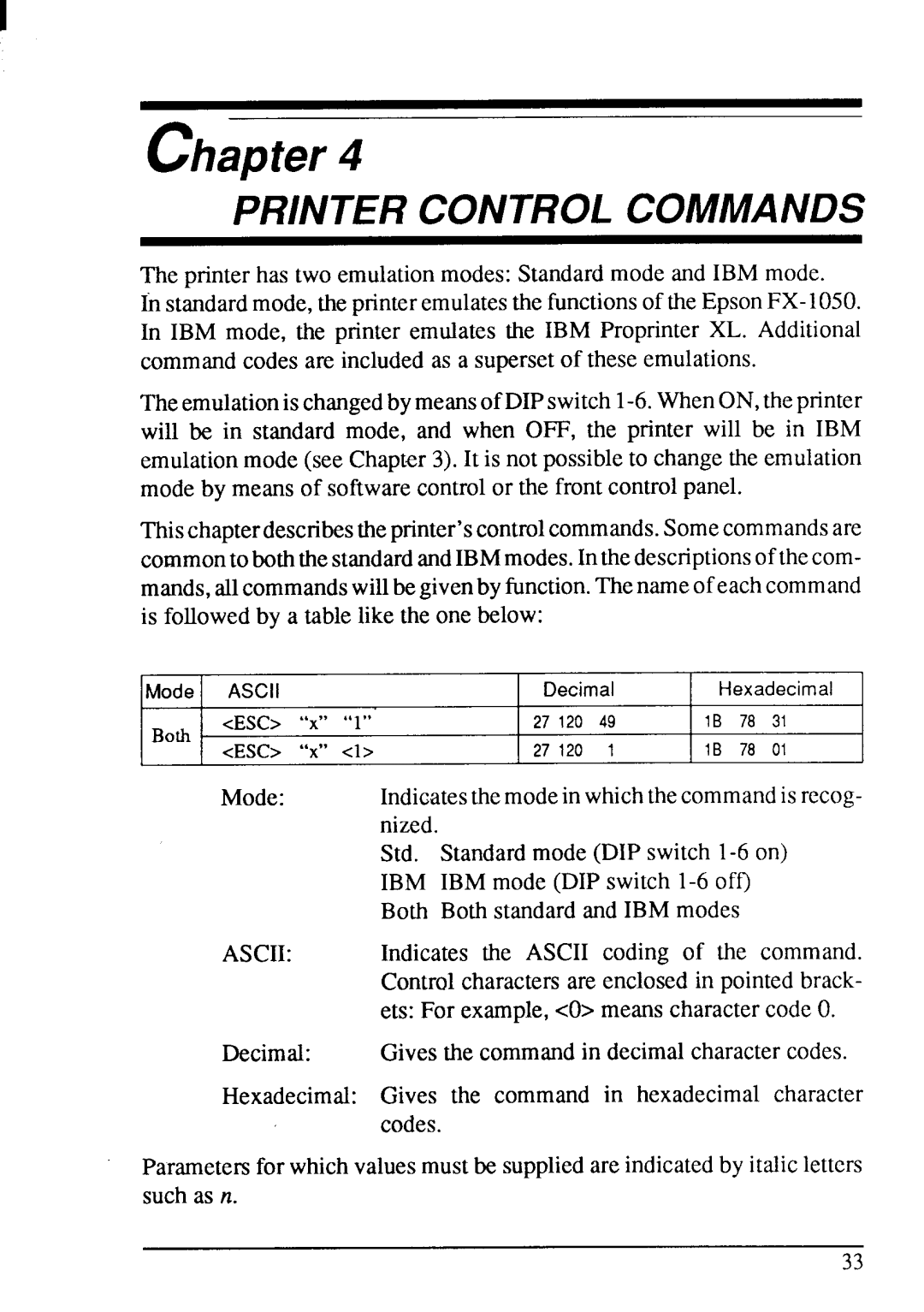 Star Micronics LC-15 user manual Printer Control Commands, Ascii 