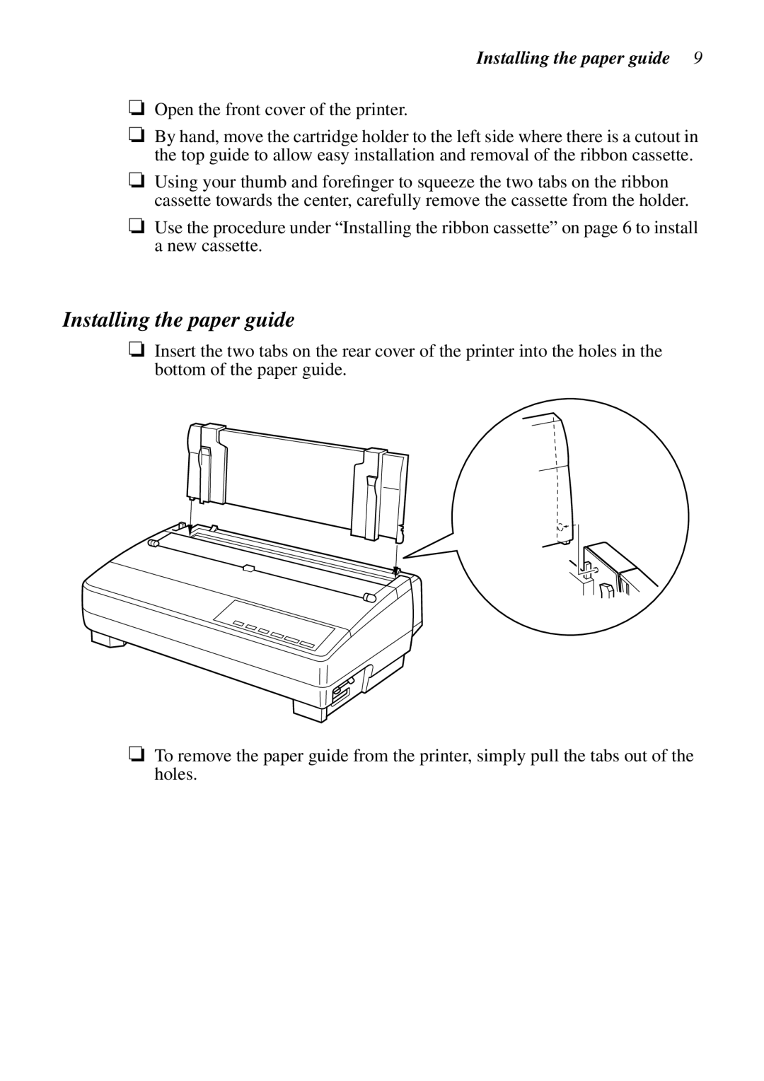 Star Micronics LC-1511, LC-1521, DOT MATRIX PRINTERS, HA15 80825072 user manual Installing the paper guide 