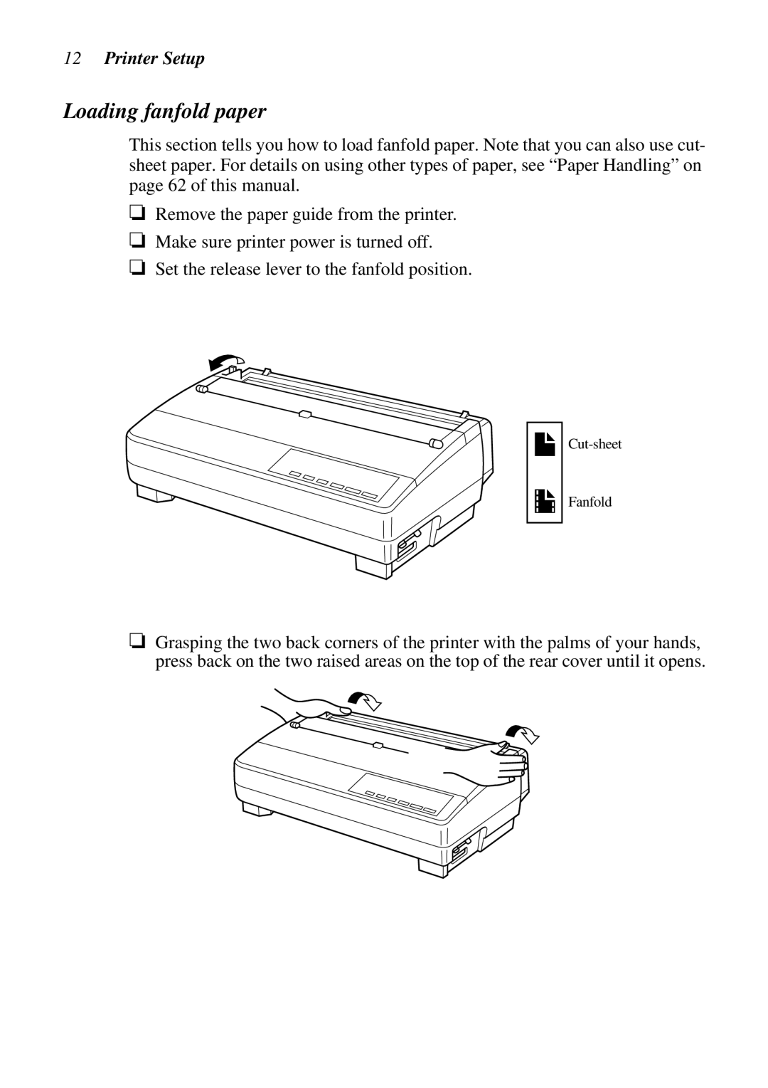 Star Micronics LC-1521, LC-1511, DOT MATRIX PRINTERS, HA15 80825072 user manual Loading fanfold paper 