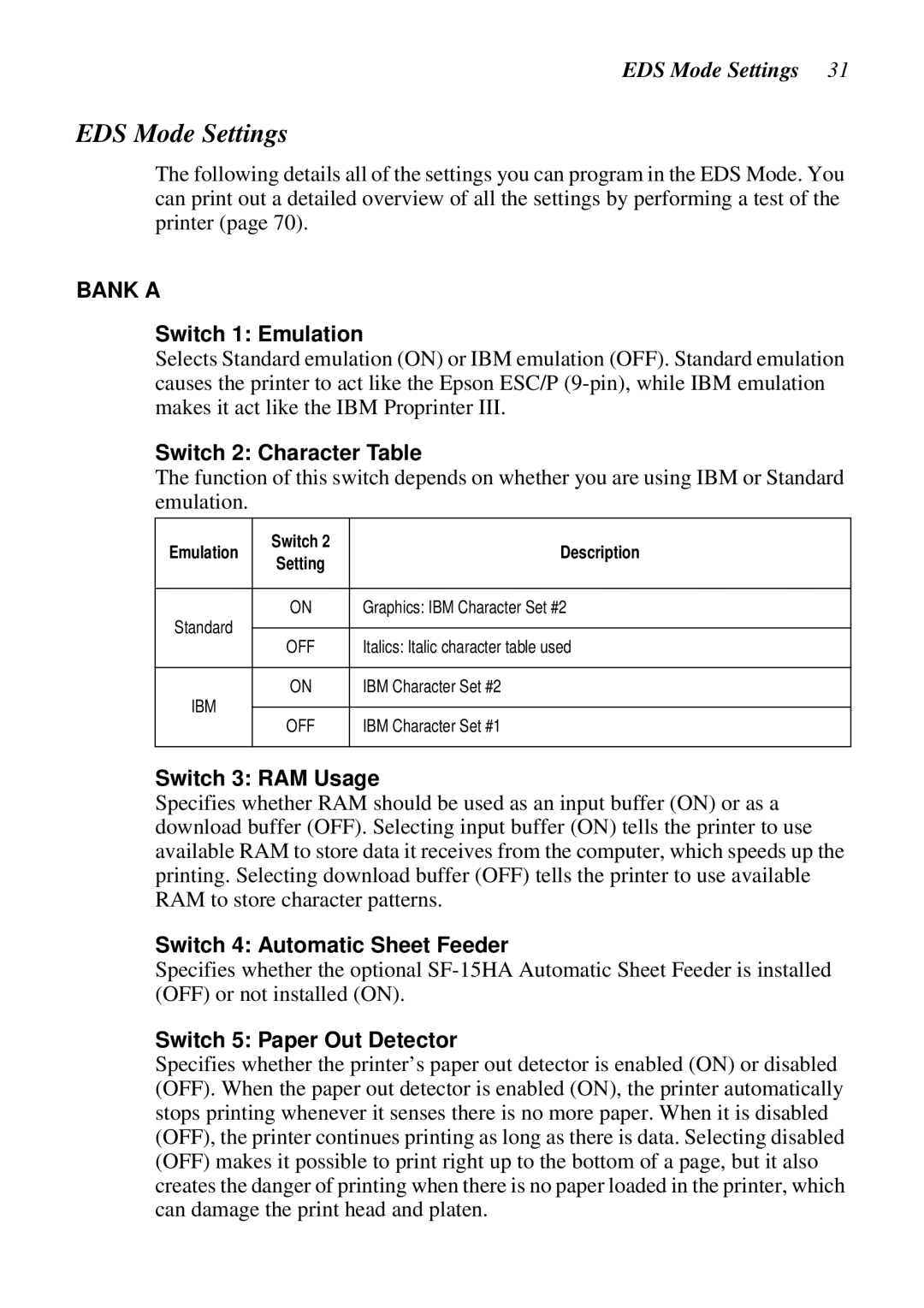 Star Micronics HA15 80825072, LC-1521, LC-1511, DOT MATRIX PRINTERS user manual EDS Mode Settings 