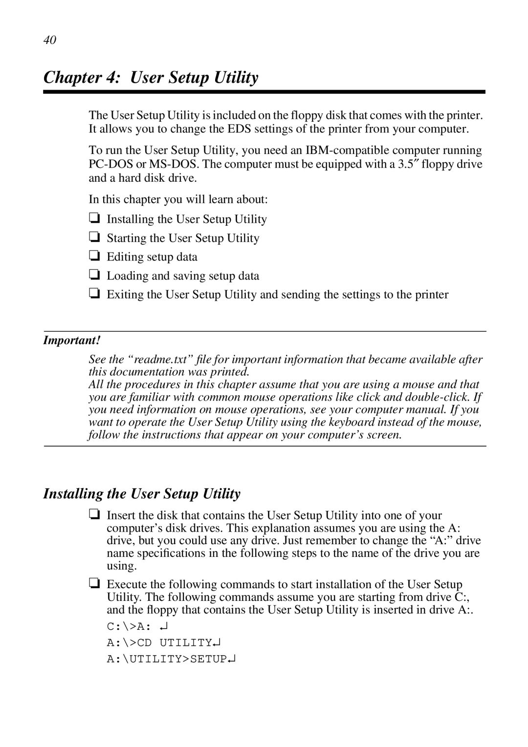 Star Micronics LC-1521, LC-1511, DOT MATRIX PRINTERS, HA15 80825072 user manual Installing the User Setup Utility 