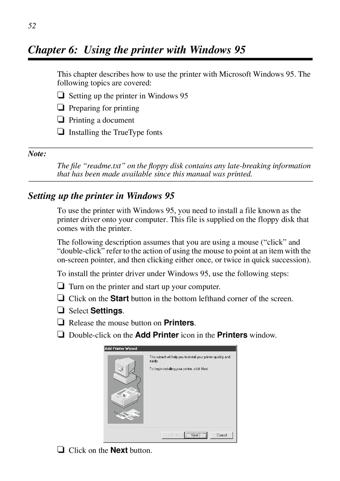 Star Micronics LC-1521, LC-1511, DOT MATRIX PRINTERS Using the printer with Windows, Setting up the printer in Windows 