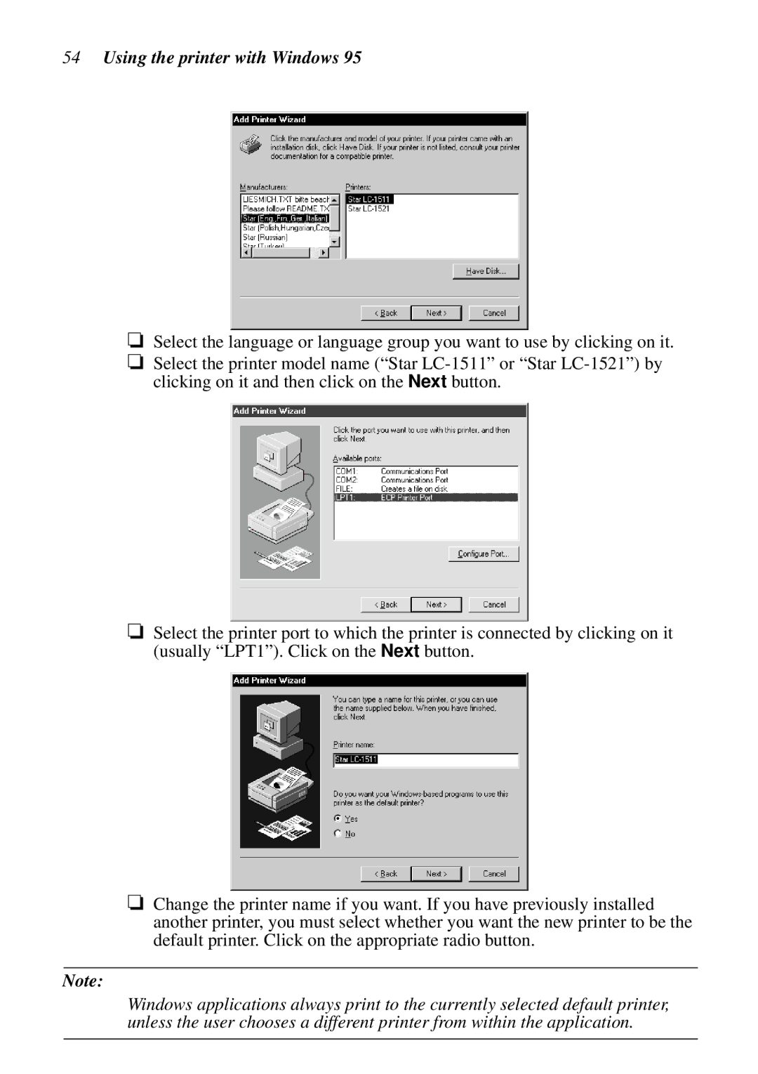 Star Micronics DOT MATRIX PRINTERS, LC-1521, LC-1511, HA15 80825072 user manual Using the printer with Windows 