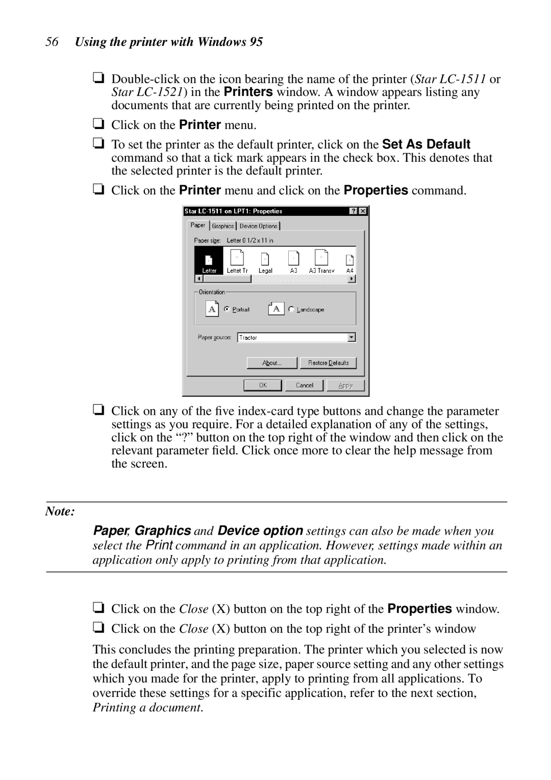 Star Micronics LC-1521, LC-1511, DOT MATRIX PRINTERS, HA15 80825072 user manual Printing a document 