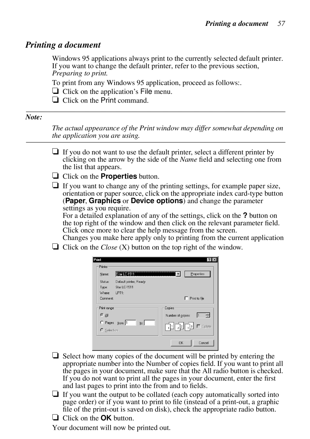 Star Micronics LC-1511, LC-1521, DOT MATRIX PRINTERS, HA15 80825072 user manual Printing a document 