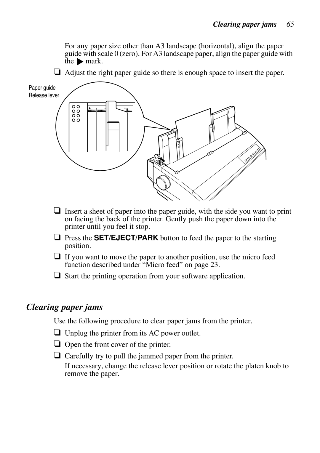 Star Micronics LC-1511, LC-1521, DOT MATRIX PRINTERS, HA15 80825072 user manual Clearing paper jams 