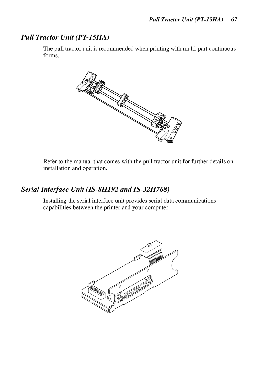 Star Micronics HA15 80825072, LC-1521, LC-1511 Pull Tractor Unit PT-15HA, Serial Interface Unit IS-8H192 and IS-32H768 