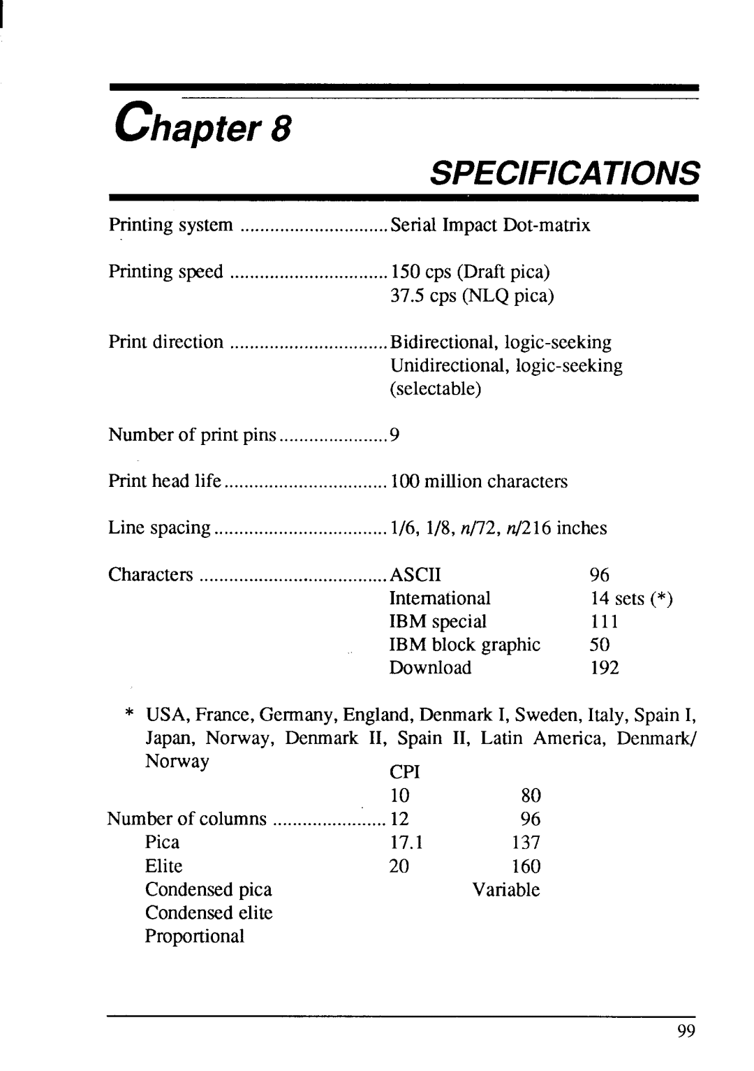 Star Micronics LC-20 user manual Specifications 