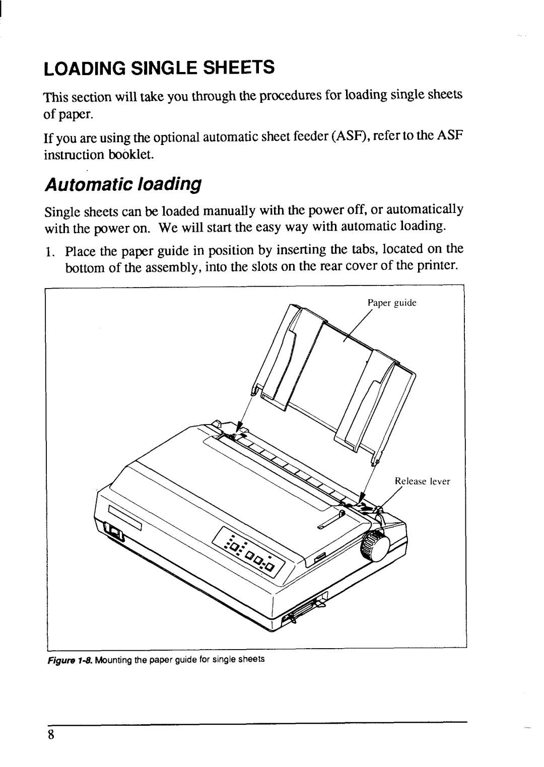 Star Micronics LC-20 user manual Automaticloading, Loading Single Sheets 