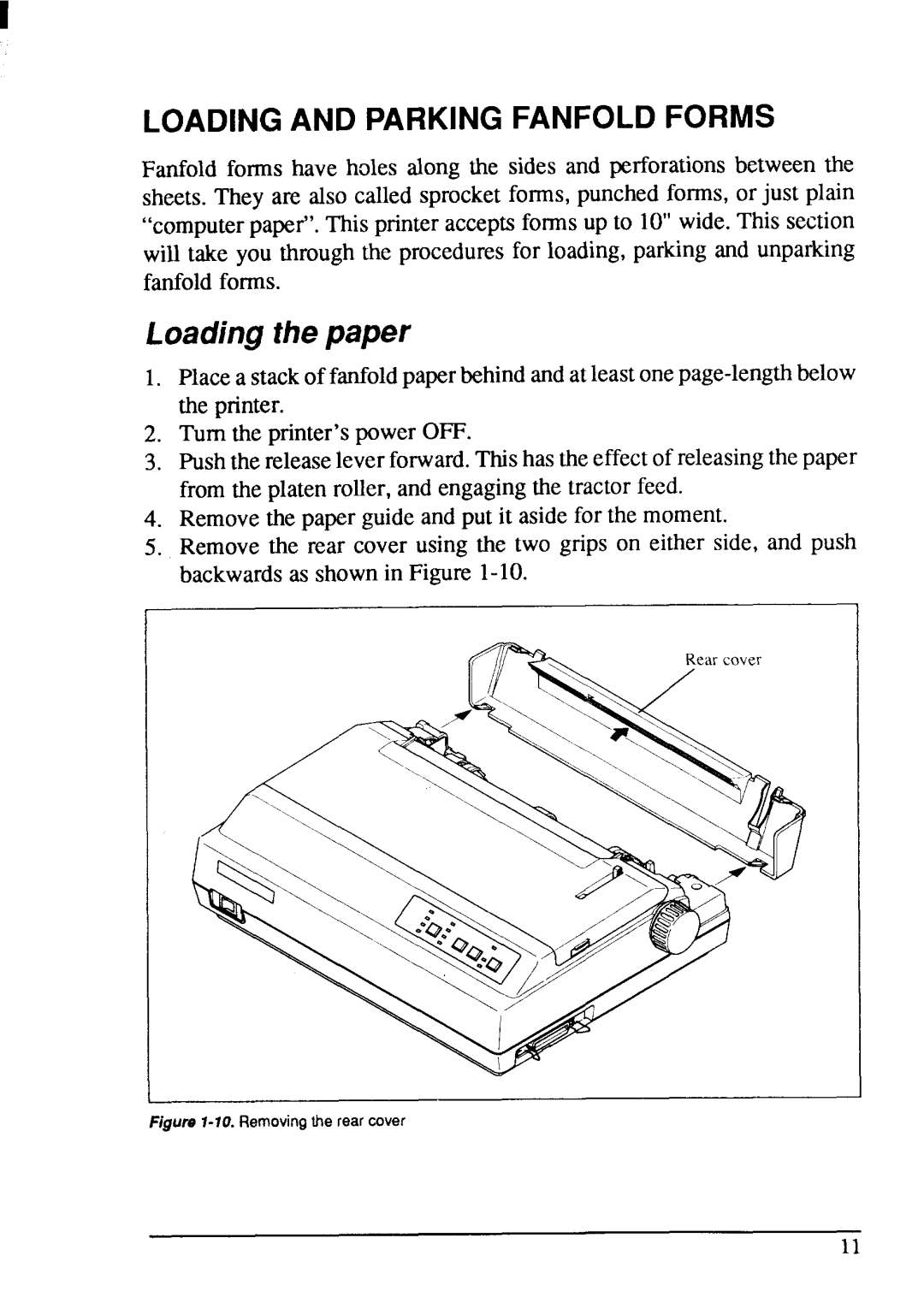 Star Micronics LC-20 user manual Loadingthepaper, Loading and Parking Fanfold Forms 