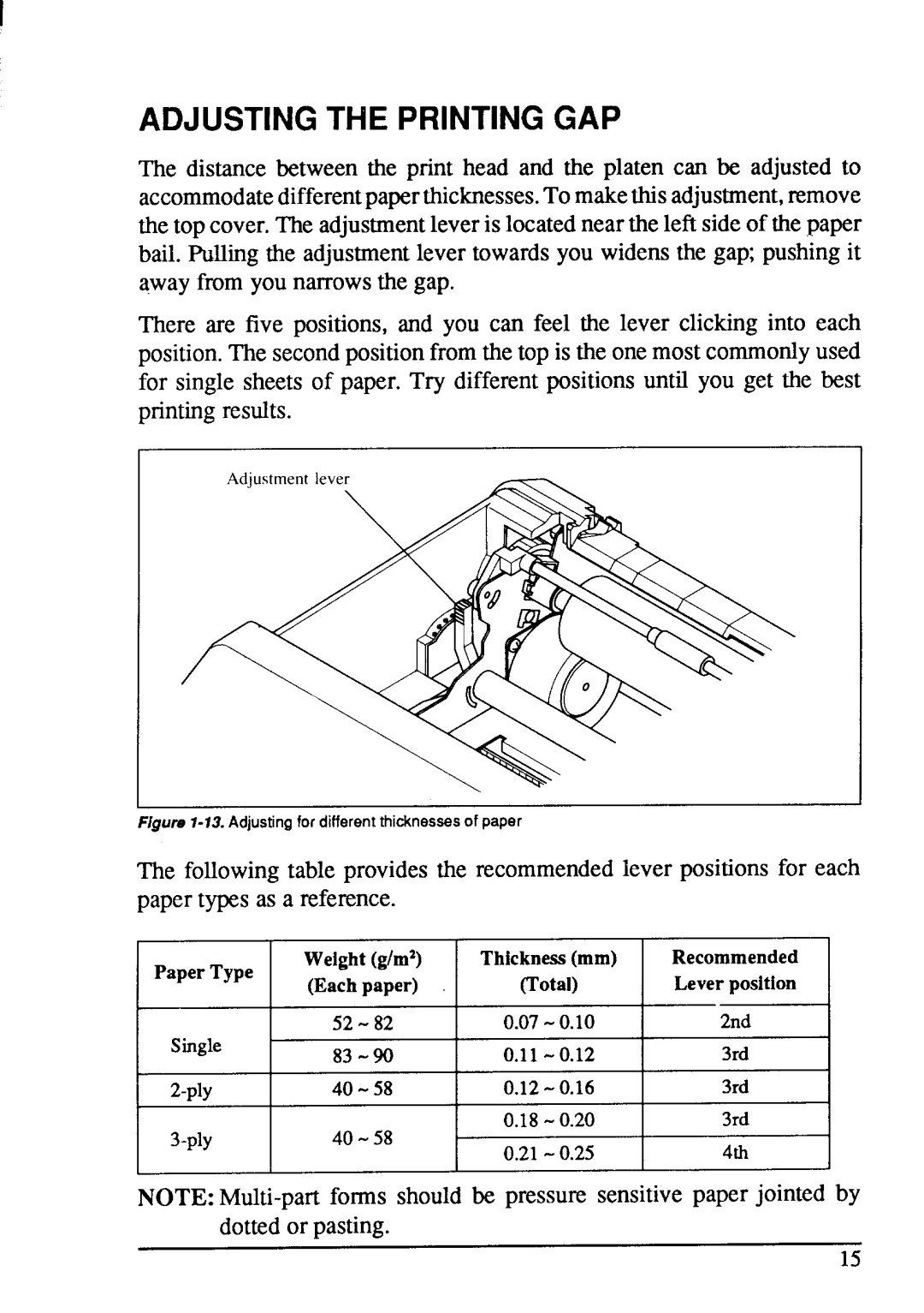 Star Micronics LC-20 user manual Adjusting the Printing GAP 