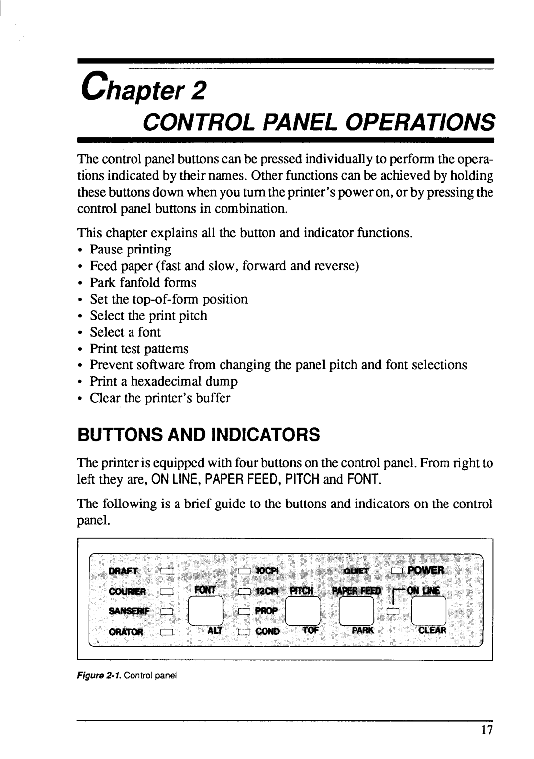 Star Micronics LC-20 user manual Control Panel Operations, Buttons and Indicators 