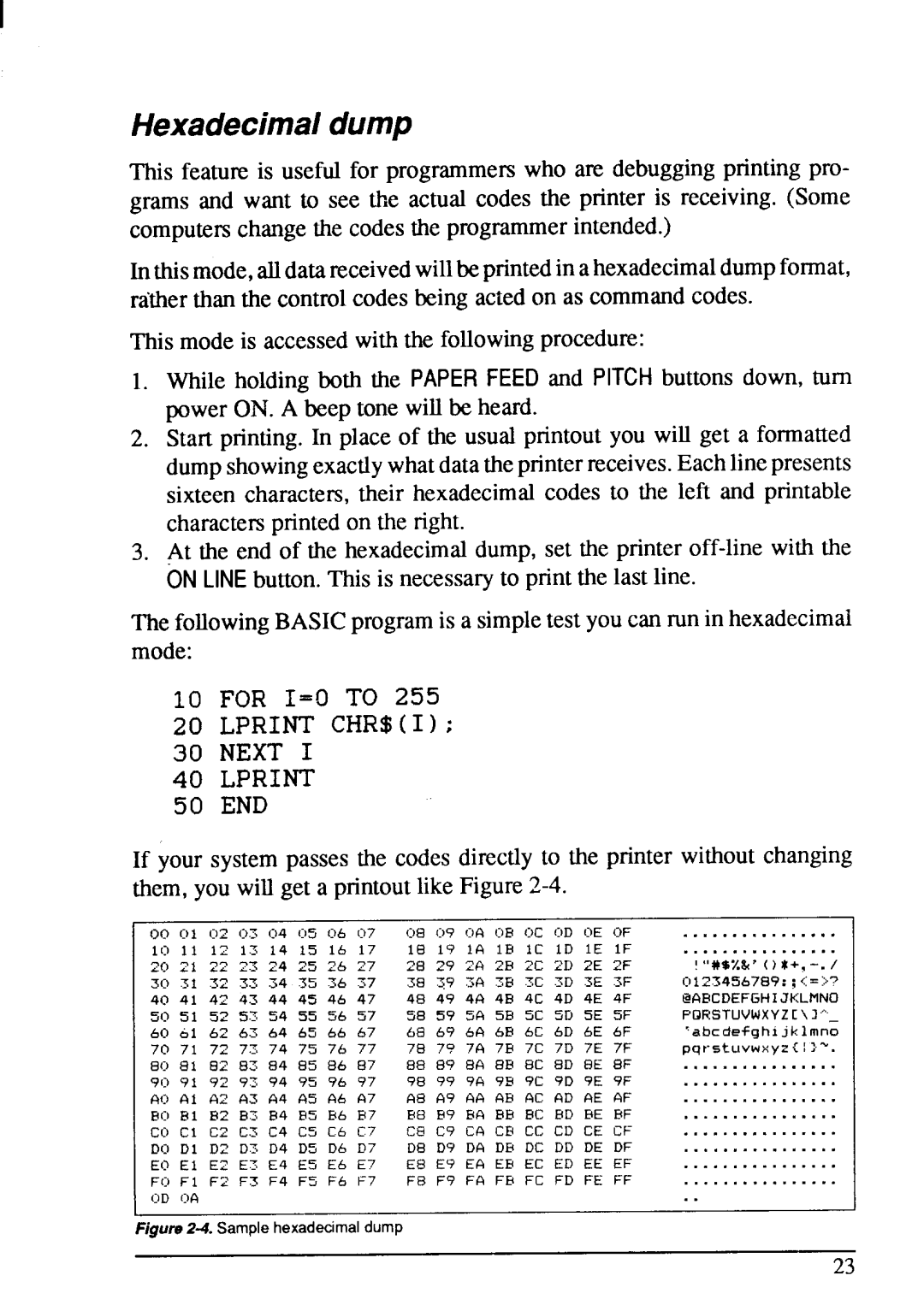 Star Micronics LC-20 user manual Hexadecimaldump, Next Lprint 