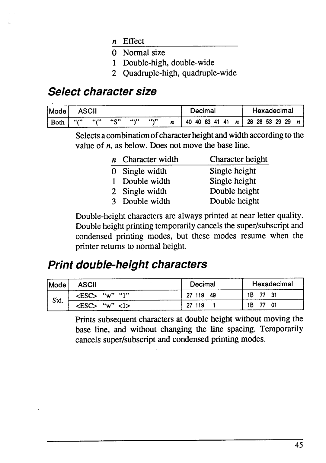 Star Micronics LC-20 user manual Select charactersize, Print double-heightcharacters 