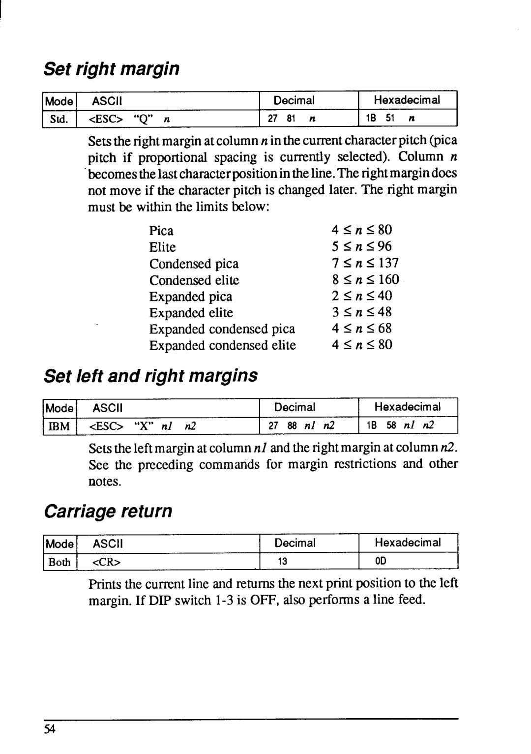 Star Micronics LC-20 user manual Set right margin, Set left and right margins, Carriagereturn 