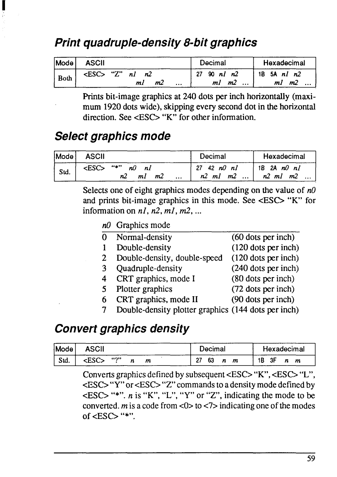 Star Micronics LC-20 user manual Print quadruple-density8-bitgraphics, Selectgraphics mode, Convertgraphicsdensity 