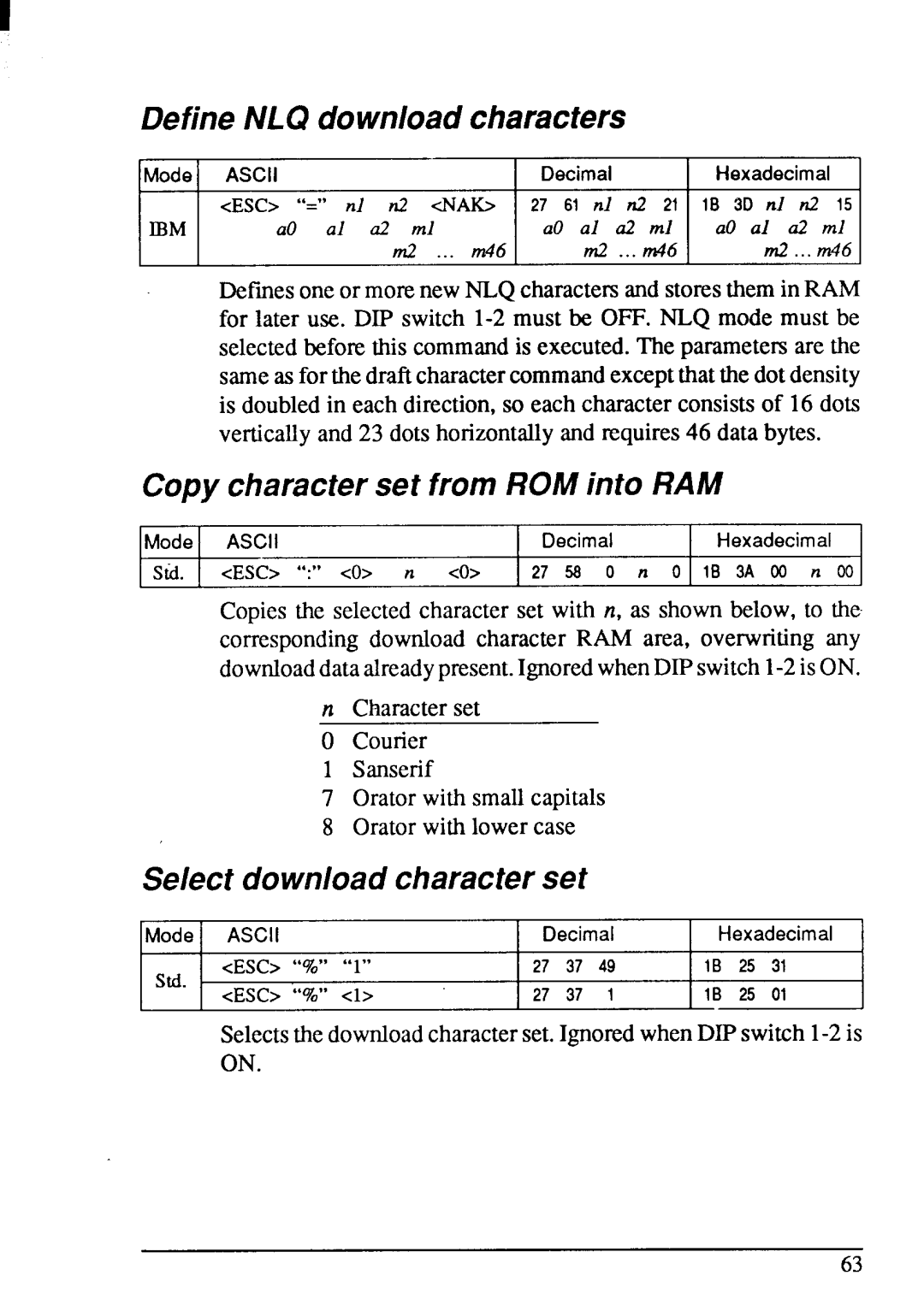 Star Micronics LC-20 user manual Copy characterset from ROM into RAM, Select downloadcharacterset 