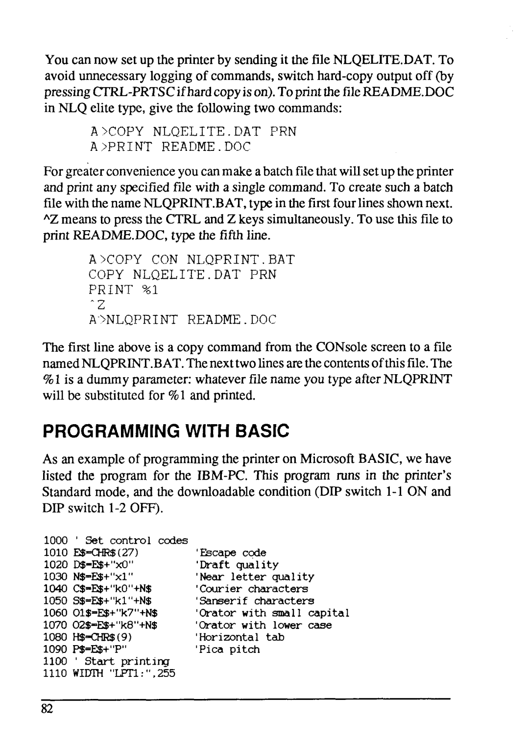 Star Micronics LC-20 user manual Programming with Basic, ?Copy Nlc?Elite. Pat Prn 