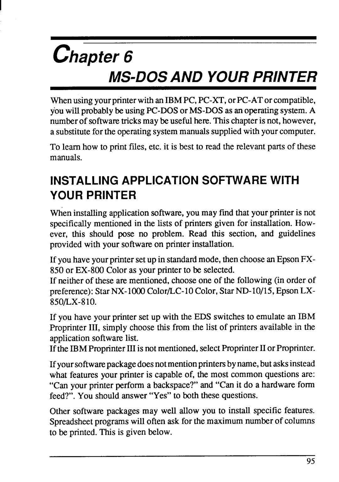 Star Micronics LC-200 user manual MS-DOS and Your Printer, Installing Application Software with Your Printer 