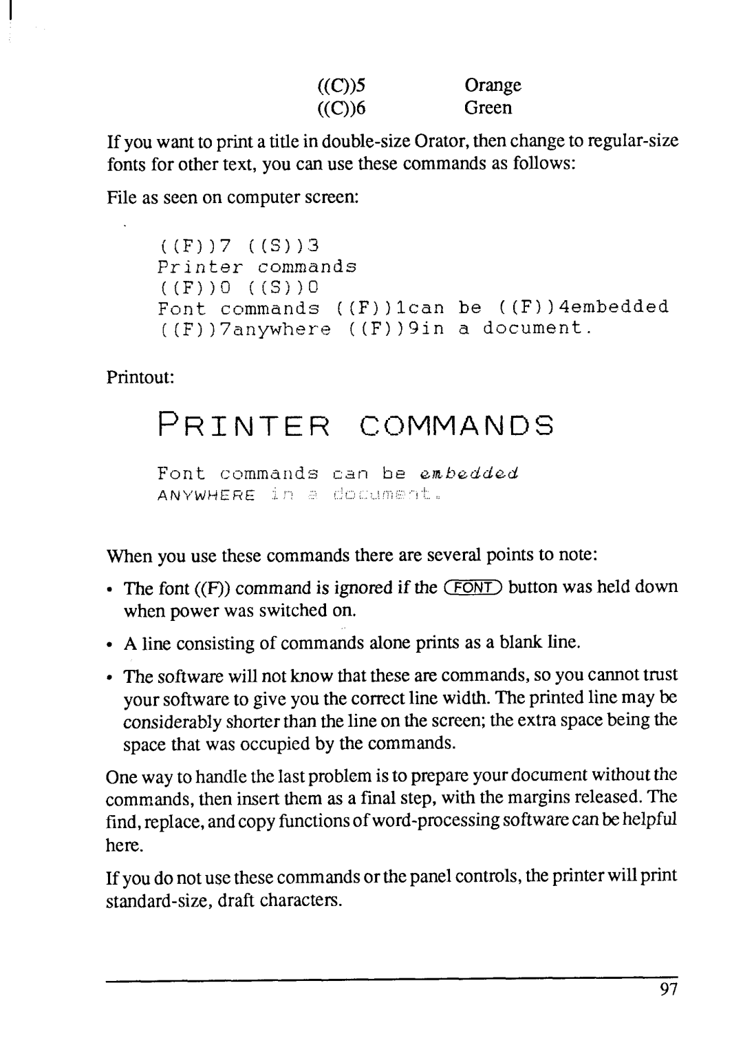 Star Micronics LC-200 user manual Printer Commands 