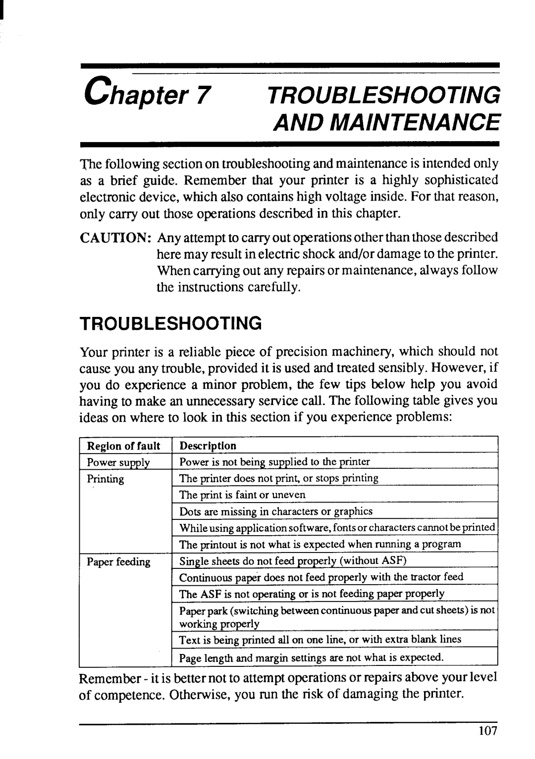 Star Micronics LC-200 user manual Maintenance, Troubleshooting 