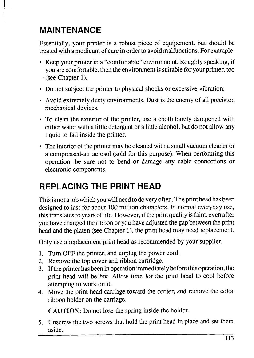 Star Micronics LC-200 user manual Maintenance, Replacing the Print Head 