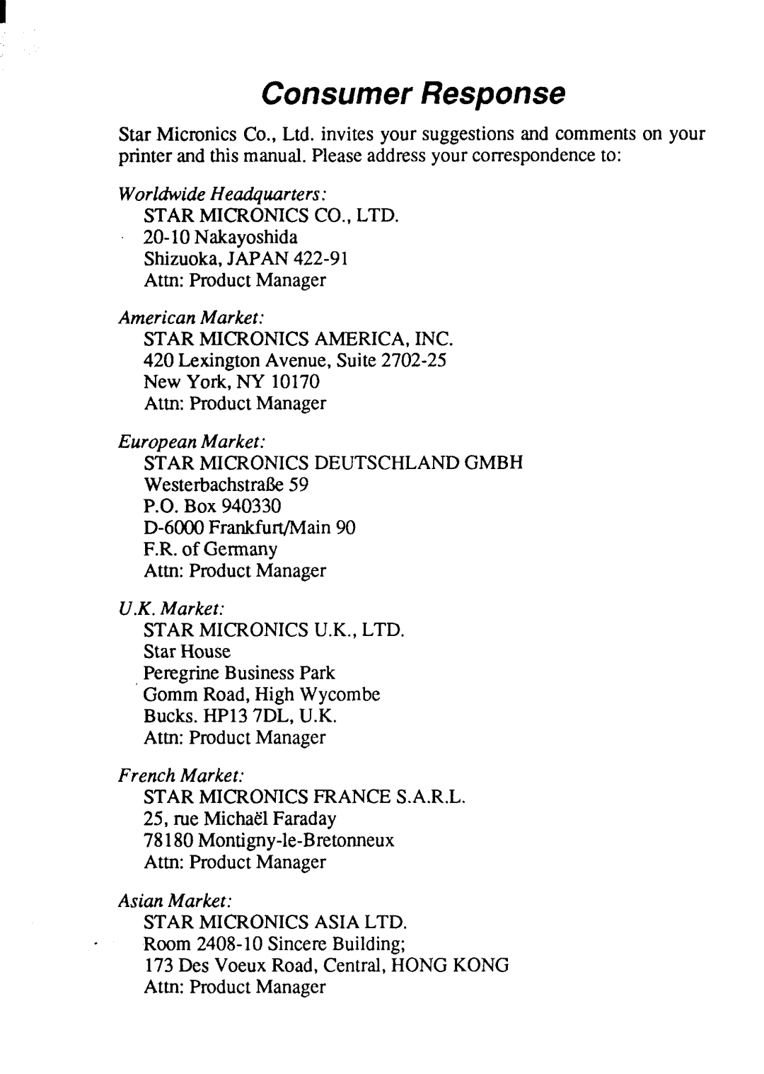 Star Micronics LC-200 user manual 