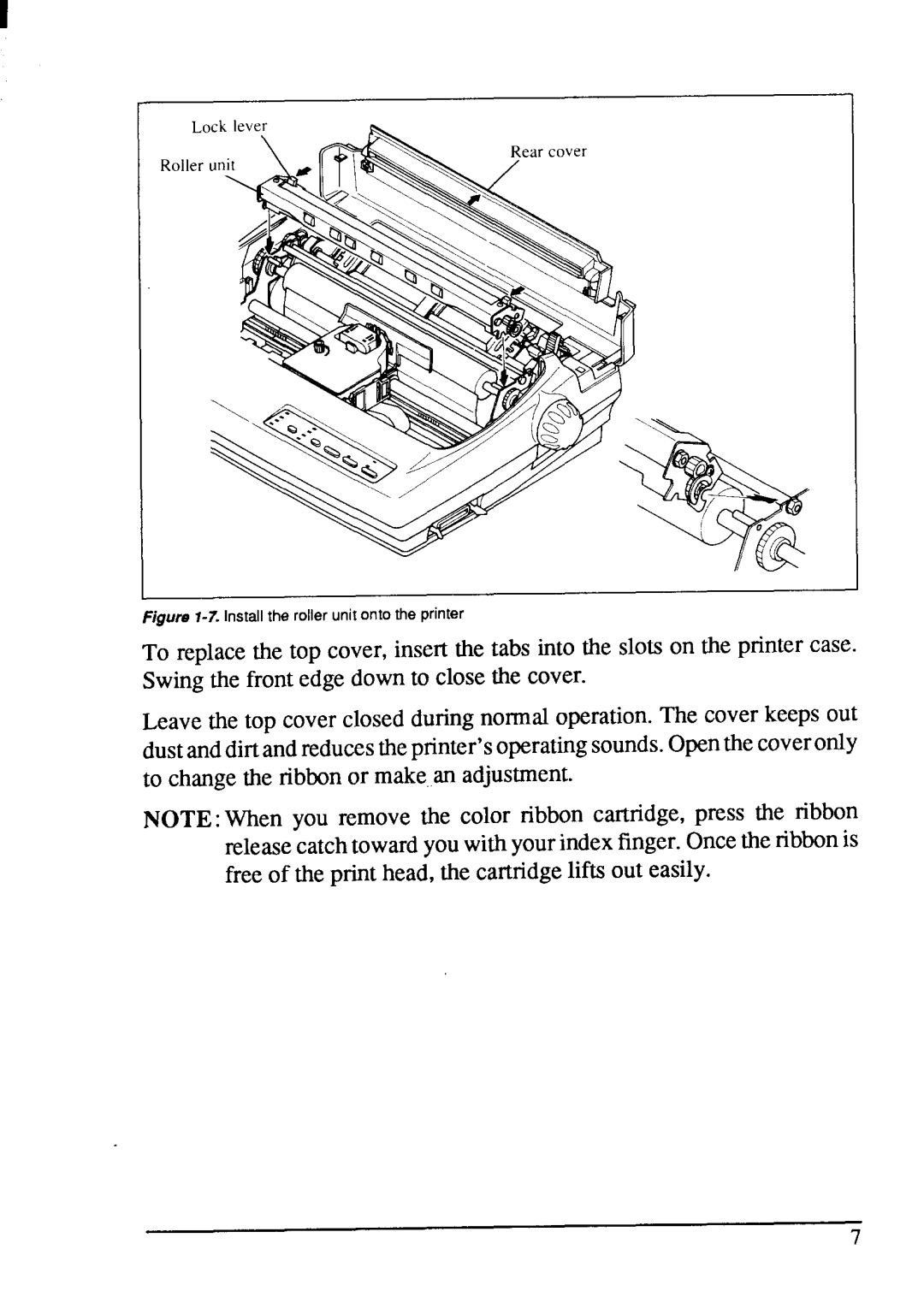 Star Micronics LC-200 user manual Figur@1-7. Install the roller unit onto the printer 