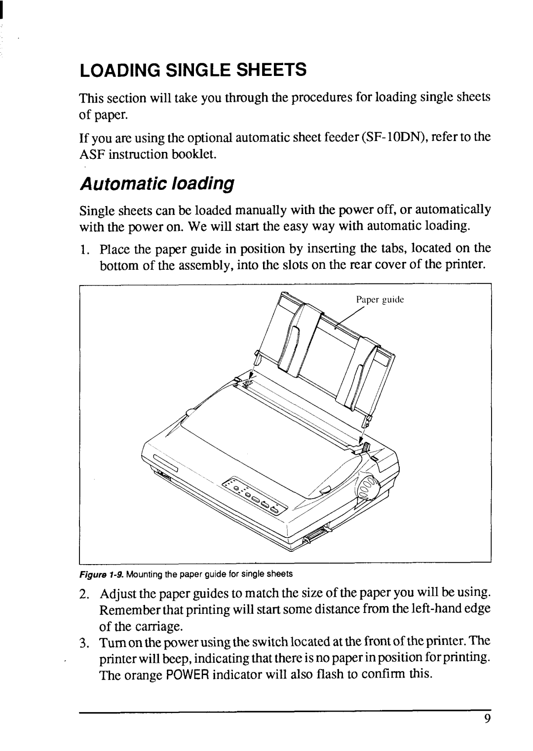 Star Micronics LC-200 user manual Automaticloading, Loading Single Sheets 